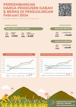 NTP Provinsi Lampung Februari 2024 Sebesar 122.02 Atau Naik 2.24 Persen Harga GKG Di Tingkat Petani Naik 4.98 Persen Dan Harga Beras Premium Di Penggilingan Naik 8.26 Persen